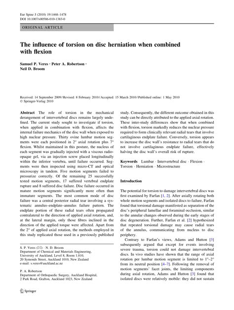 The influence of torsion on disc herniation when combined with 